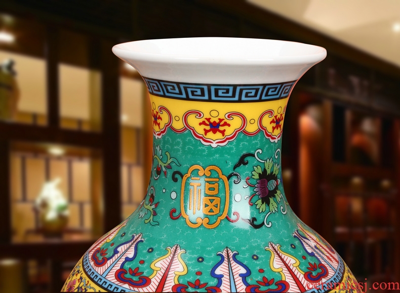 Modern Chinese jingdezhen ceramics enamel see colour green live vase sitting room study bedroom home furnishing articles