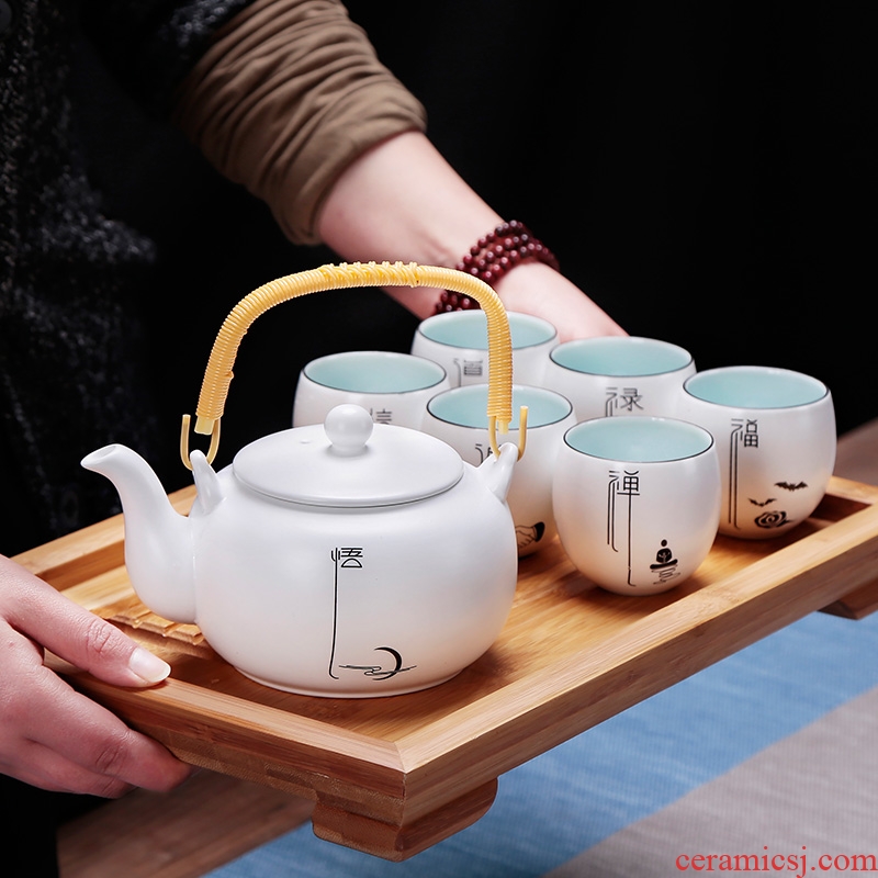 Simple kung fu tea set large teapot 6 cups porcelain Japanese household small contracted sitting room of zen