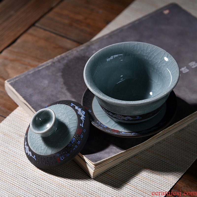 Chen xiang elder brother up with porcelain tea tureen large for ceramic kung fu tea set celadon three cup to make tea bowl cups