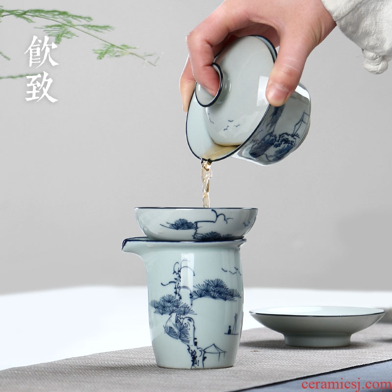 Ultimately responds to jingdezhen antique hand - made kung fu tea set suit household ceramics tureen tea cups of a complete set of simple gift boxes