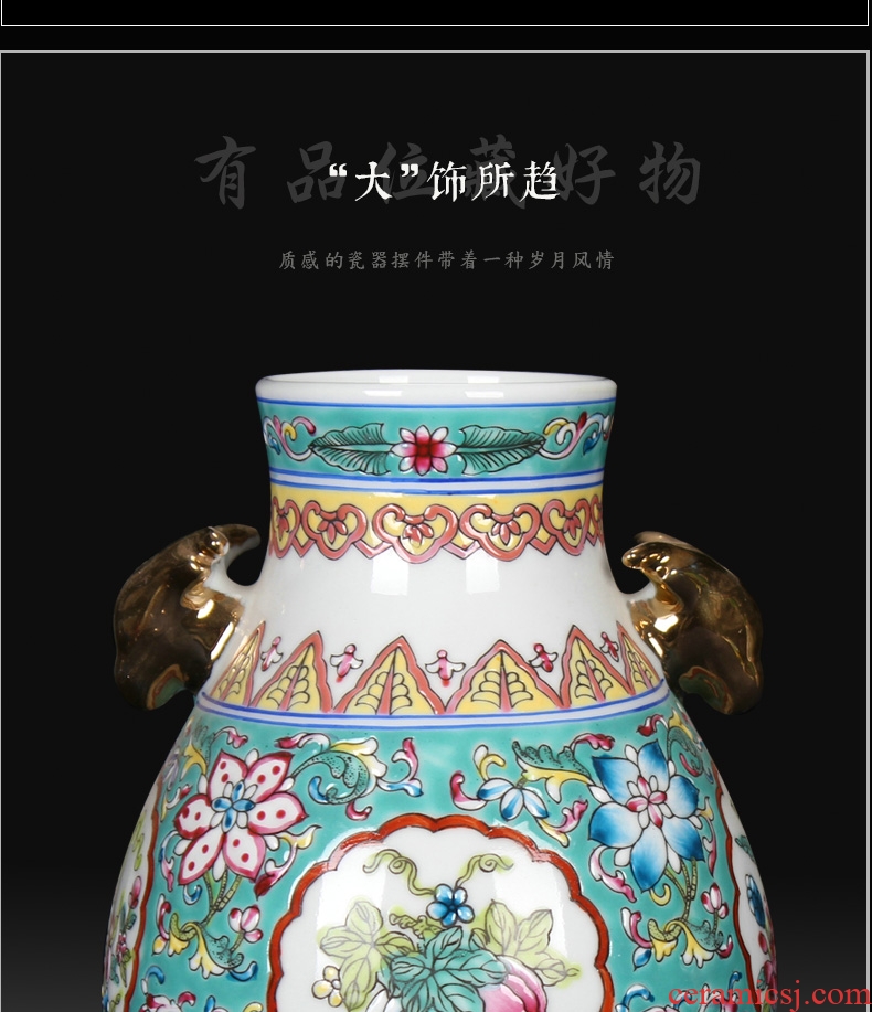 Jingdezhen ceramics, vases, antique Chinese style is classic hand - drawn pastel flowers deer head altar statute of crafts are set