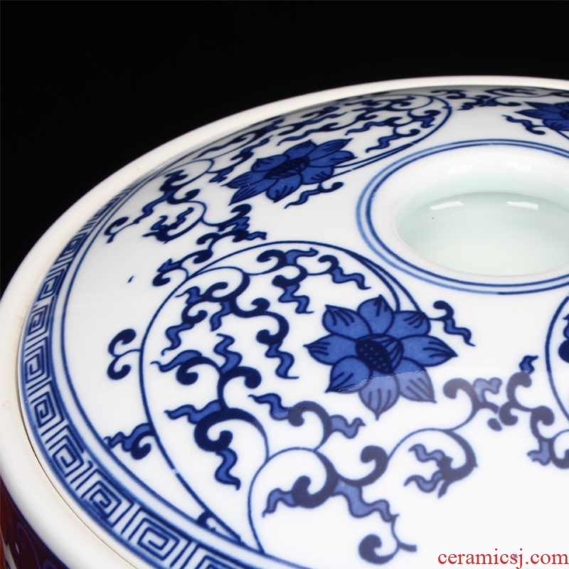 Furnishing articles large blue and white porcelain is jingdezhen ceramics tea pu 'er tea box box store receives tea cake tin