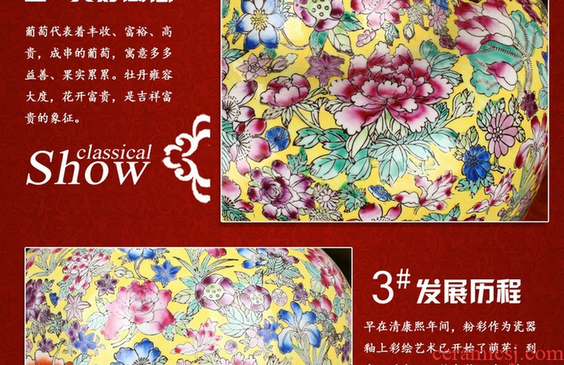 End of jingdezhen ceramics high - End antique boutique pastel yellow flower peony hand - made furniture of large vase