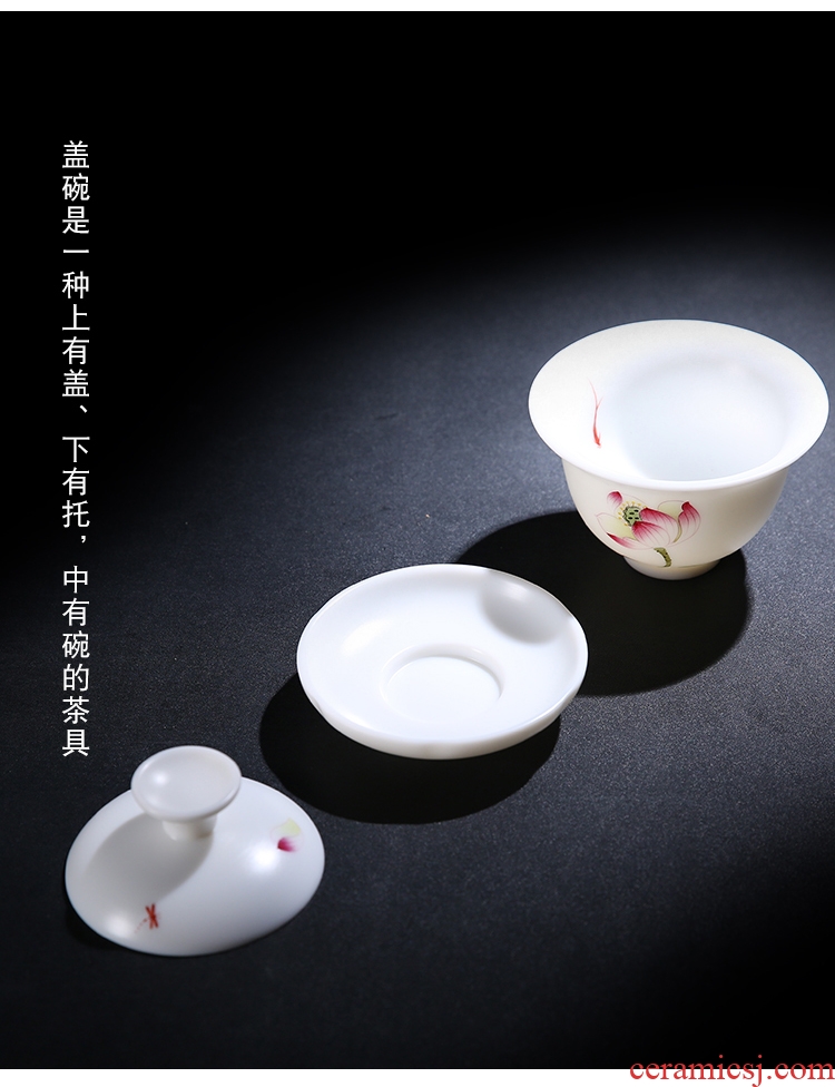 The Product dehua porcelain remit jade built white porcelain lotus rhyme tureen ceramic three mercifully tea tureen tea set