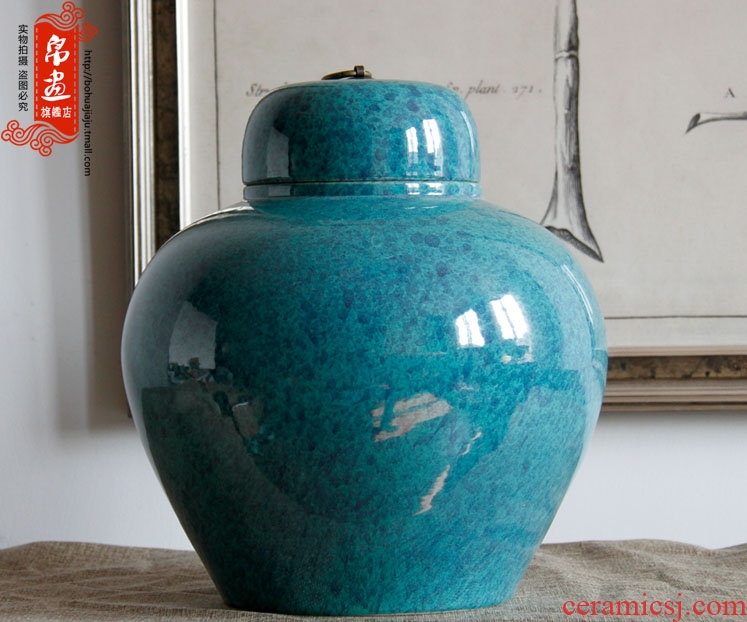Jingdezhen ceramic vase furnishing articles illustrated the sitting room to receive agate, green and blue with cover a drum home furnishing articles