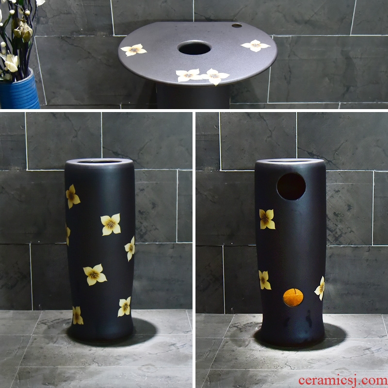 Ceramic basin of pillar type washbasin hand - carved glaze dark just pillar of small family toilet floor for wash gargle