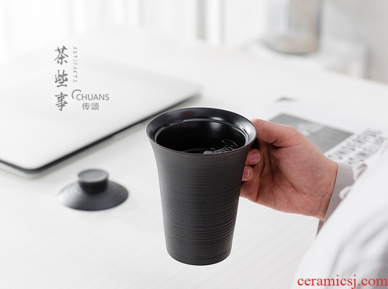 Famed meet spring with cover with filter ceramic cups Chinese wind restoring ancient ways household character of water glass tea cup