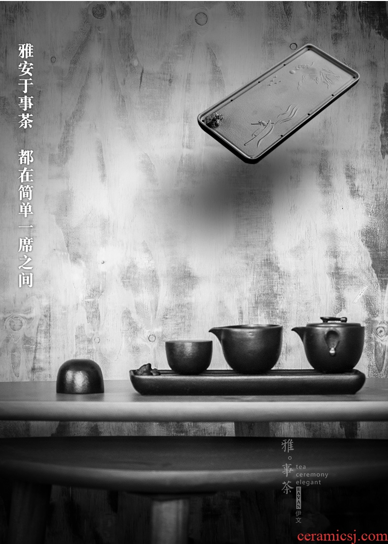 Coarse pottery landscape figure dry plate creative ceramic tea tray was water small tea home office kung fu tea tray