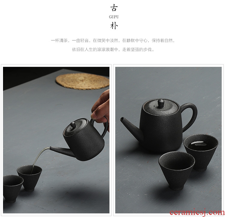 Morning cheung kung fu tea sets coarse pottery Japanese black ceramic tea set travel tea set a pot of tea tray 2 cup gift box