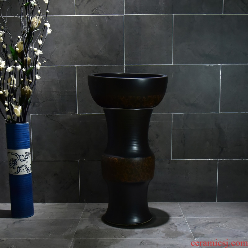 Ceramic basin of pillar type washbasin hand - carved brown line pillar of small family toilet floor for wash gargle