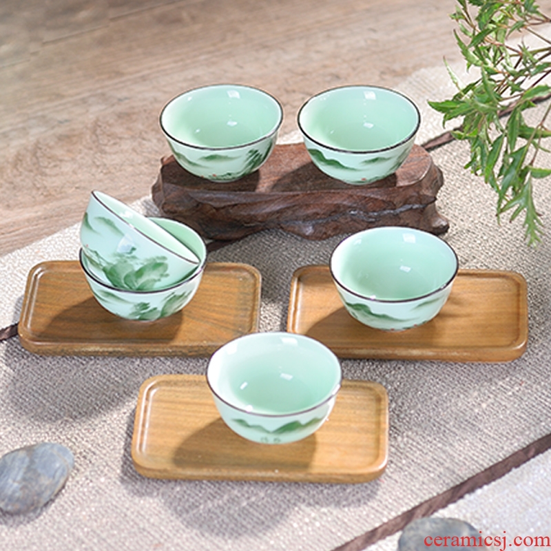 Household ceramic celadon hand - made mini kunfu tea cup set small 6 only a single cup tea cup of tea