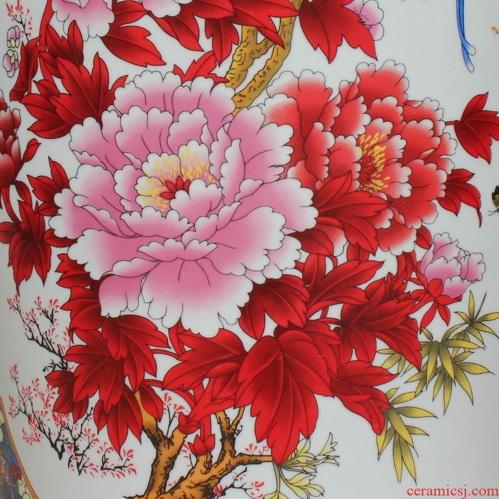 Jingdezhen ceramics powder enamel vase peony sitting room of large Chinese spring in his sitting room adornment is placed