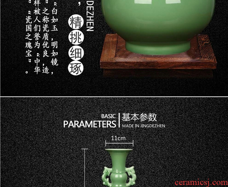 Jingdezhen ceramics pea green glaze ears pot - bellied vases, I and contracted style home furnishing articles