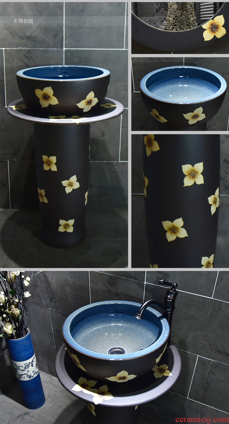 Ceramic basin of pillar type washbasin hand - carved glaze dark just pillar of small family toilet floor for wash gargle