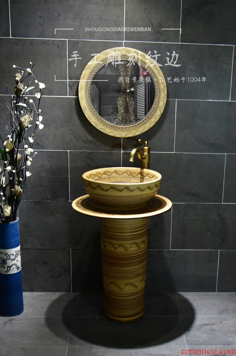 Art the sink pillar type toilet ceramic lavatory is suing floor sink hand - carved grain boundary