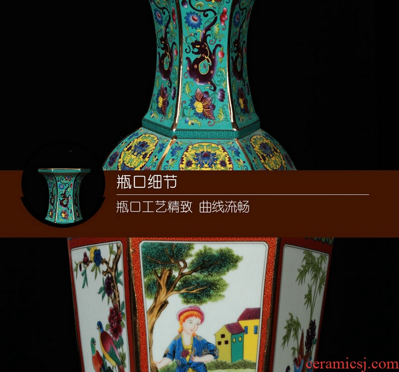 Jingdezhen ceramics, vases, antique turquoise enamel glaze Atlantic had the six - party vase crafts