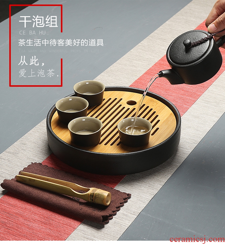 Morning xiang Japanese zen travel tea set suit of black kung fu tea set the whole Taiwan black glaze ceramic tea set tea tray