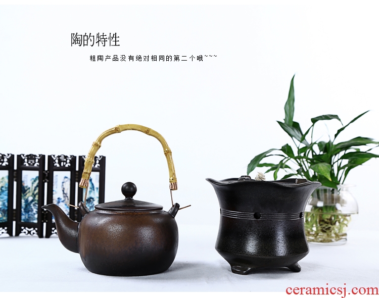 Japanese friend is coarse pottery alcohol furnace to burn the teapot set of TaoLu burn pot of boiled ceramic heat the teapot to the girder