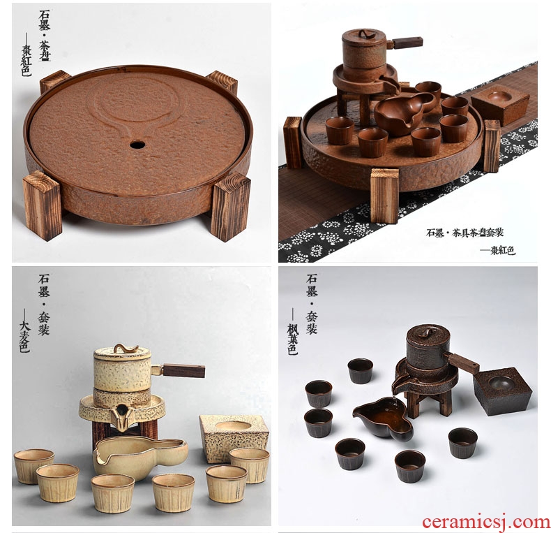 Tao fan coarse pottery stone mill semi automatic kung fu tea sets tea tray ceramic dry terms package mail of a complete set of restoring ancient ways