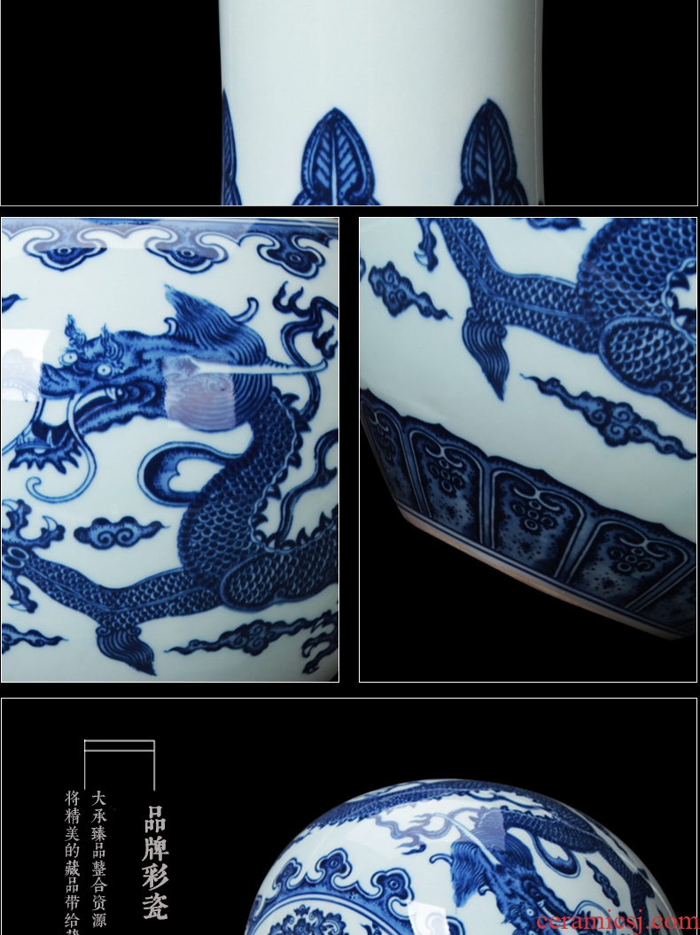 Jingdezhen ceramics vase modern Chinese hand - made antique blue and white porcelain dragon playing bead celestial vase furnishing articles