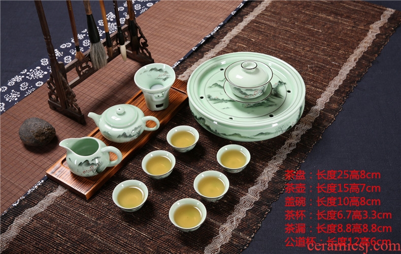 Celadon chaozhou kunfu tea tea cup lid bowl suit ceramic circular water small tea tray was gift boxes