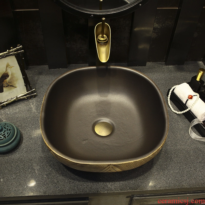 New Chinese style on the ceramic bowl square art basin sink basin water basin washing a face basin round its home