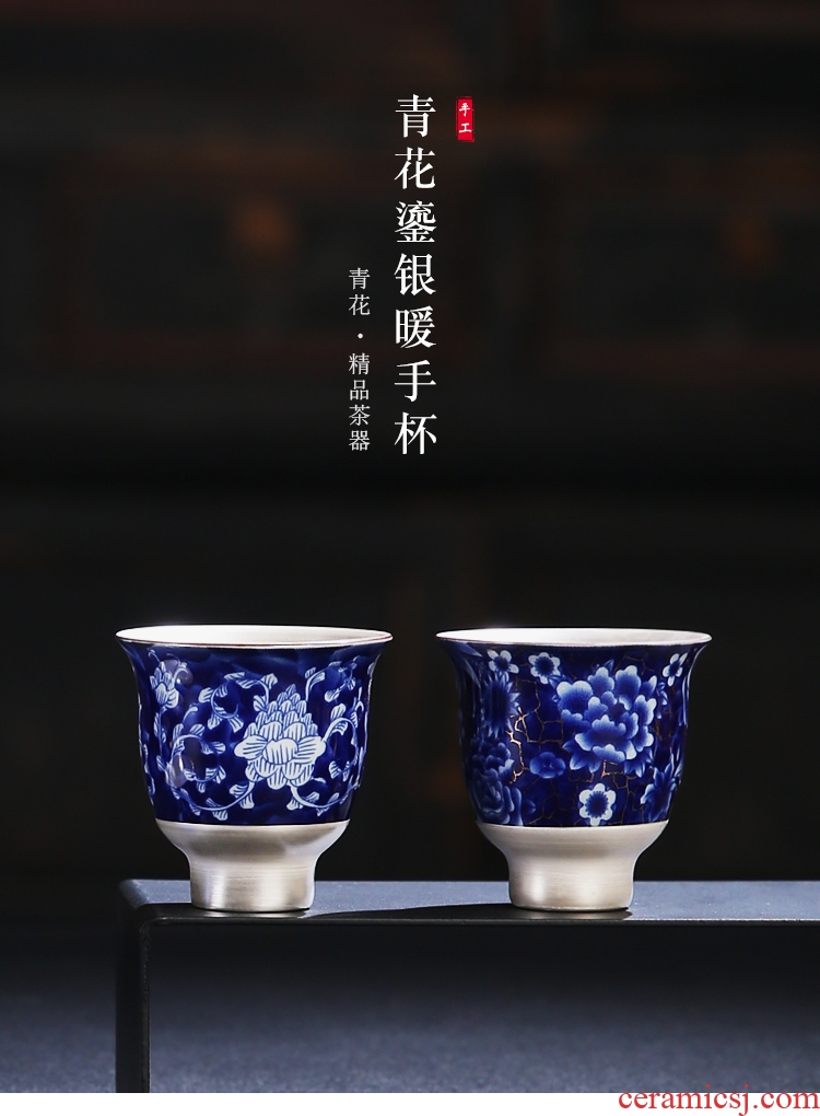 The Product of jingdezhen porcelain remit ji blue glaze tasted silver gilding ceramic cup warm hand cup sample tea cup individual CPU master CPU