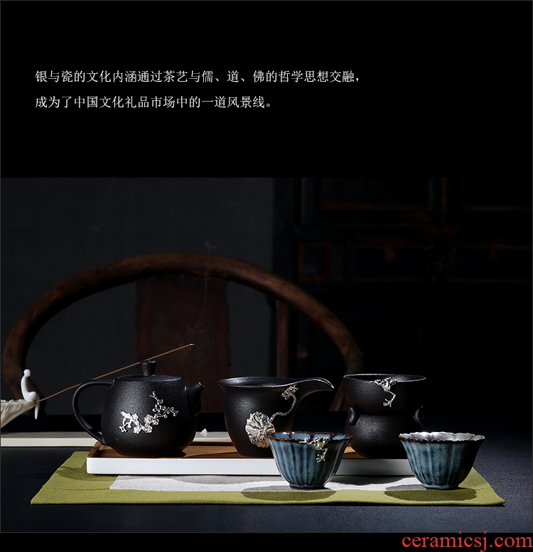 The Product porcelain sink coarse pottery ease pot with silver checking silver ceramic teapot tea gift kung fu tea