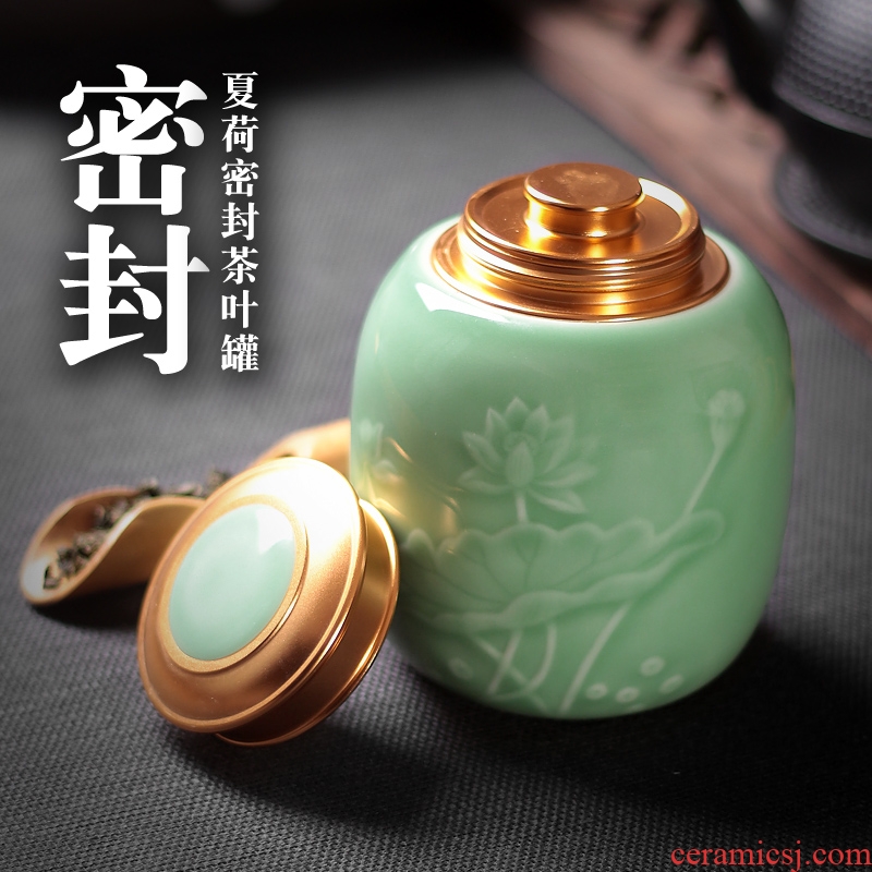 Tea pu 'er Tea as cans ceramic metal household longquan celadon seal tank large pot of pu' er Tea POTS