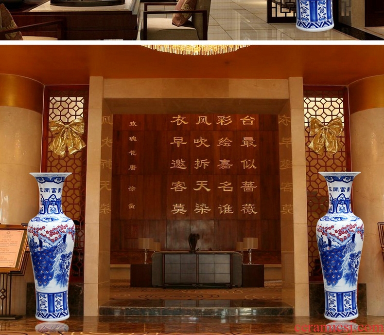 Blue and white youligong hand - made porcelain of jingdezhen ceramics birds pay homage to the king of large vases, Chinese style living room furnishing articles