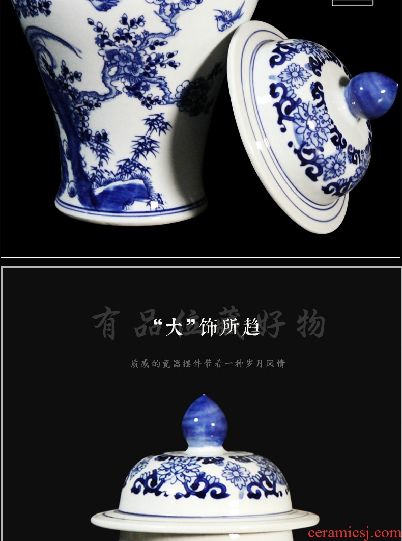 Jingdezhen antique hand - made beaming with blue and white porcelain vase, general tank Chinese sitting room adornment is placed