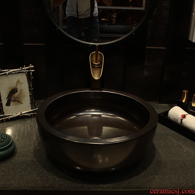 Black art stage basin ceramic lavatory circle basin of Chinese style restoring ancient ways basin archaize basin on the sink