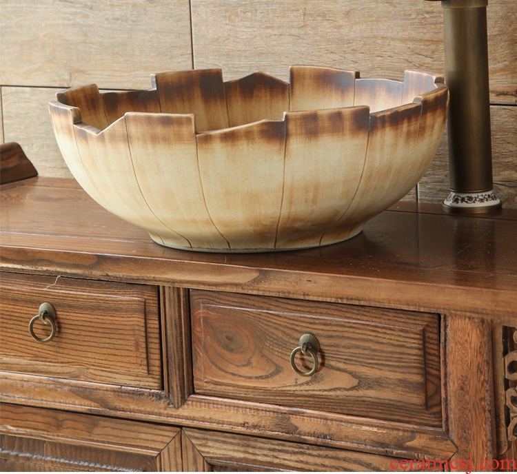 The stage basin round ceramic toilet lavatory basin, art basin wood wind Chinese style of The basin that wash a face to The sink