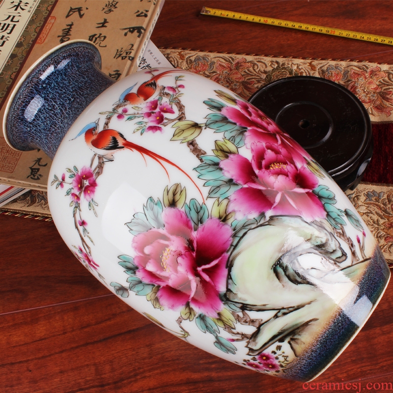 Famous jingdezhen ceramics vase Xia Guoan works upscale color glaze pay-per-tweet peony flower east gourd bottle