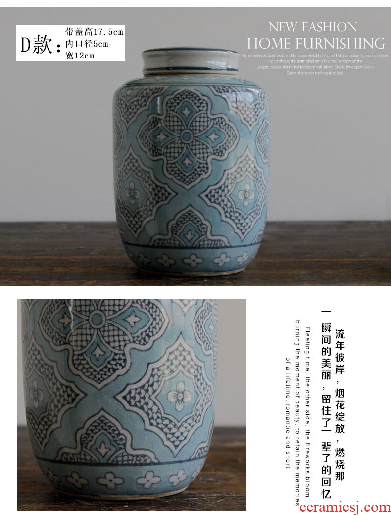 Jingdezhen ceramic Chinese storage tank receive a case of blue and white porcelain household furnishing articles vase flower arrangement sitting room adornment ornament