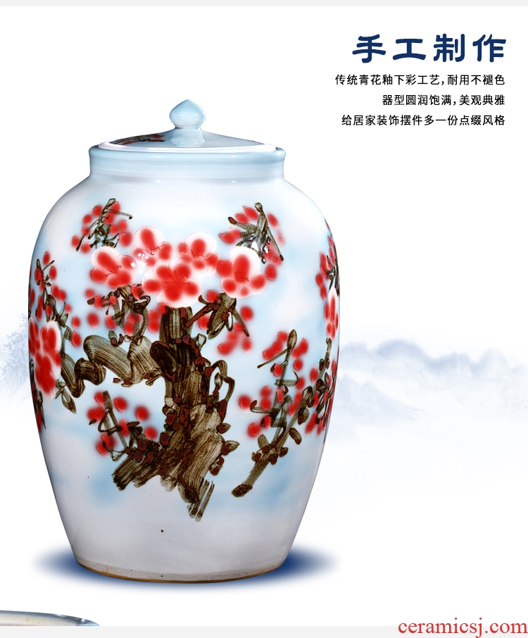 Jingdezhen ceramic barrel 50 kg ricer box with cover storage tank pickled porcelain jar tank oil cylinder cylinder tea