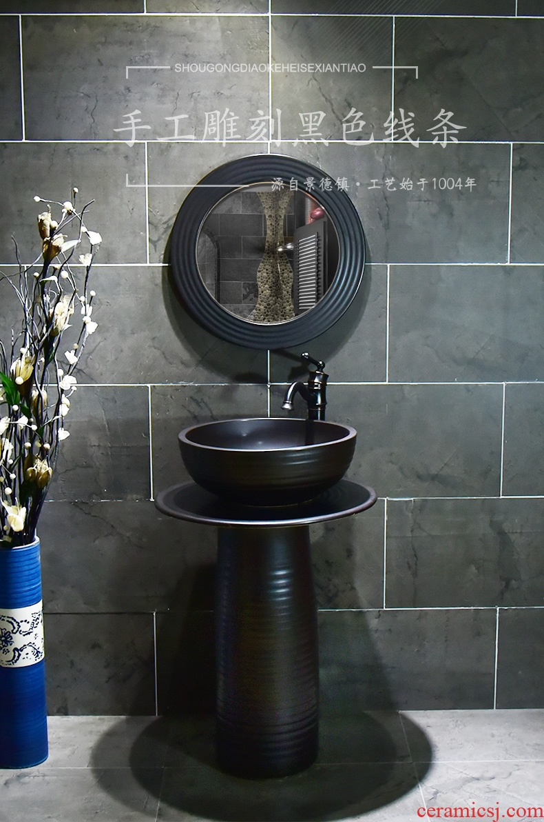Ceramic basin of pillar type washbasin hand - carved black line pillar of small family toilet floor for wash gargle