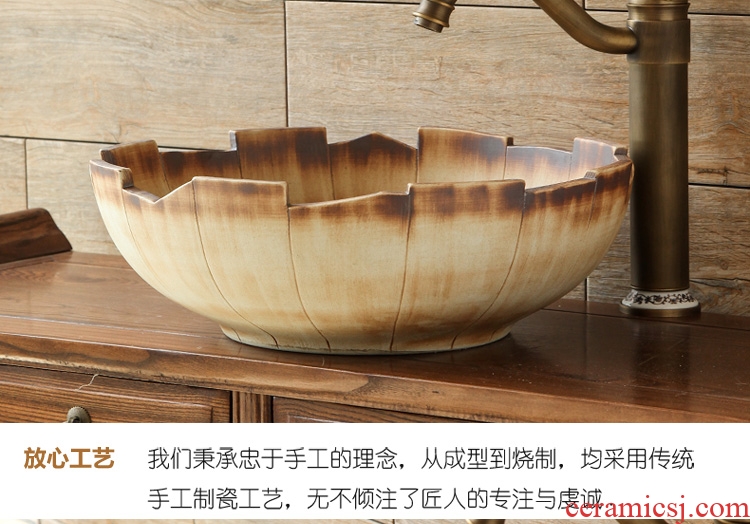 The stage basin round ceramic toilet lavatory basin, art basin wood wind Chinese style of The basin that wash a face to The sink