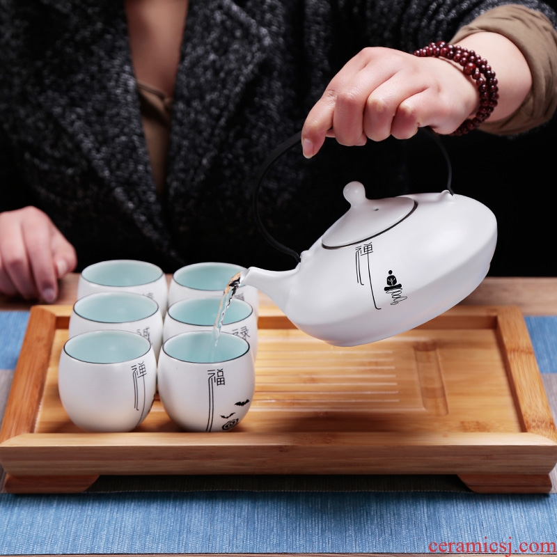 Simple kung fu tea set large teapot 6 cups porcelain Japanese household small contracted sitting room of zen