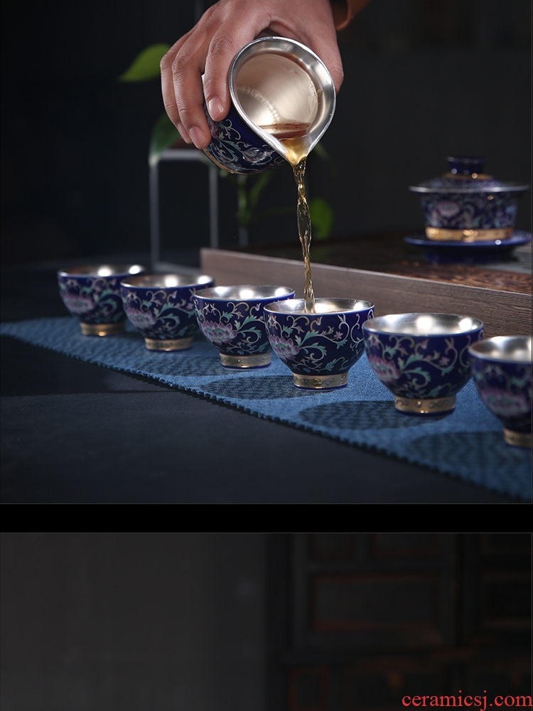 The Product of jingdezhen porcelain remit tasted silver gilding ji grilled blue flower fair keller pastel rolling line hand paint points of tea, tea sets