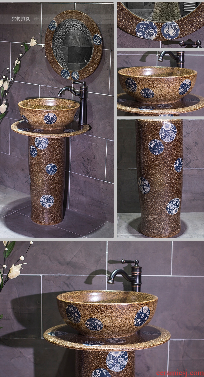 Basin sink ceramic Basin of pillar type column small blue and white household toilet ground integrated art commode pool
