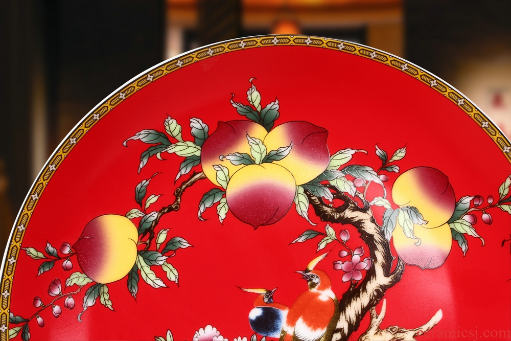 Jingdezhen ceramics China red peach sit faceplate hang dish plate birthday gifts decorative furnishing articles