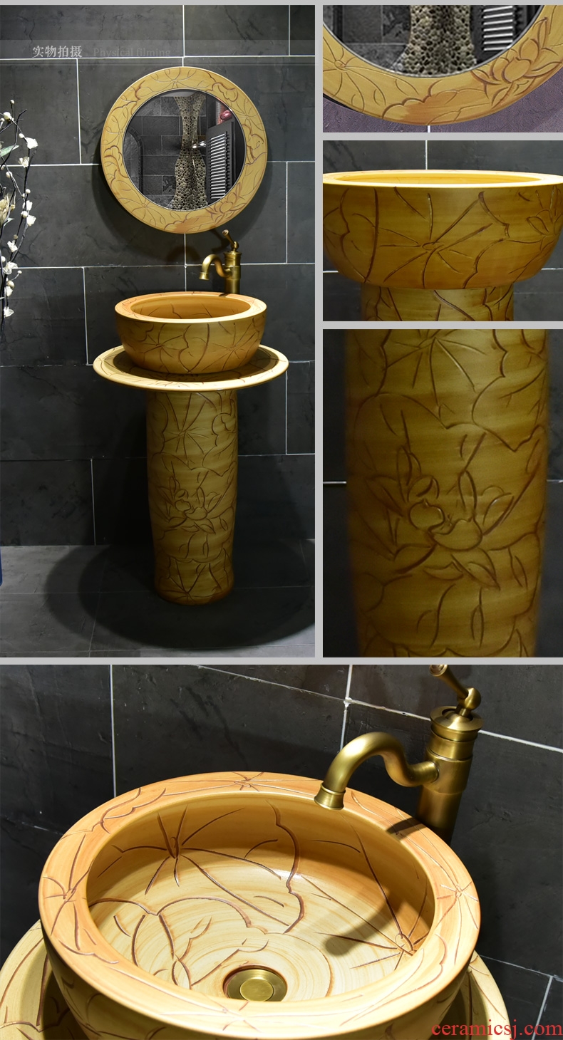 Ceramic basin of pillar type washbasin hand - carved archaize lotus leaf pillar of small family toilet floor for wash gargle
