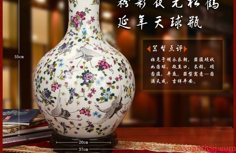 Jingdezhen ceramics powder enamel noctilucent pine crane, celestial large vases, modern Chinese style household crafts
