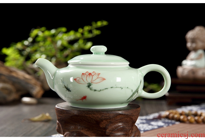 Household kunfu tea tea set longquan celadon ceramics hand - made little teapot tea tea porcelain single pot small tea