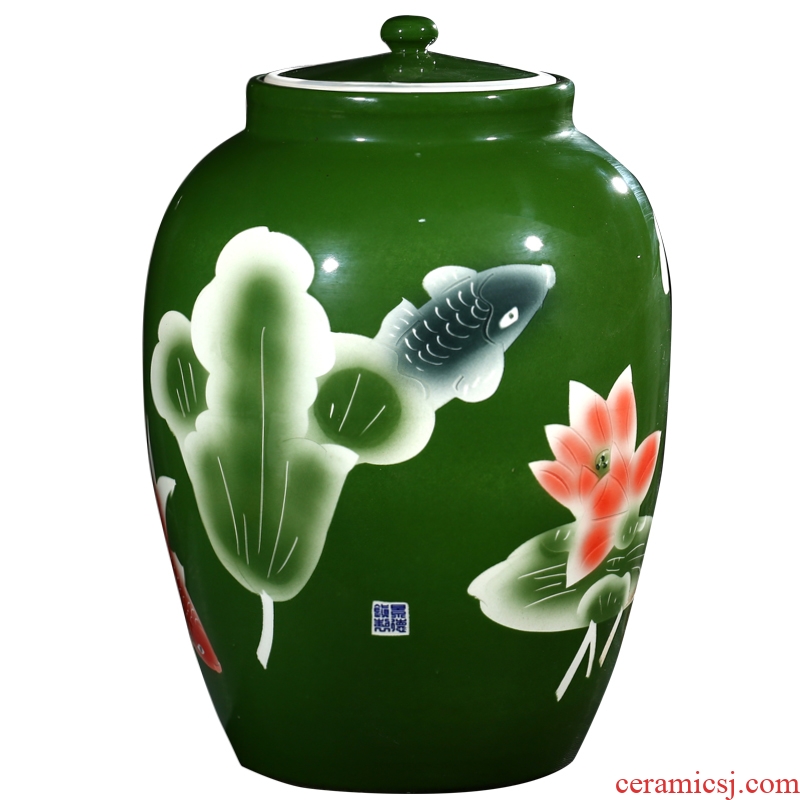 Jingdezhen ceramic barrel 50 kg ricer box with cover storage tank pickled porcelain jar tank oil cylinder cylinder tea