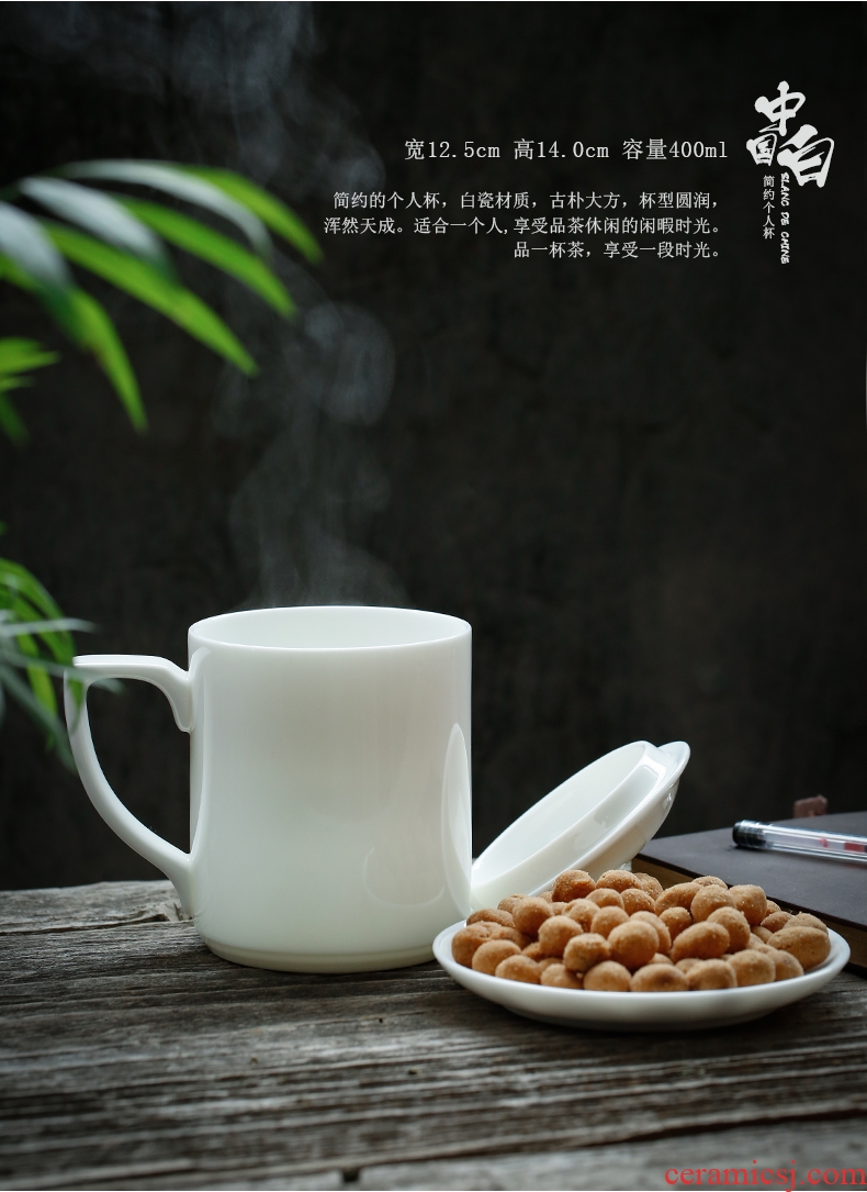 JiaXin dehua white porcelain office glass ceramic cup keller cup ceramics meeting name cup with cover individuals