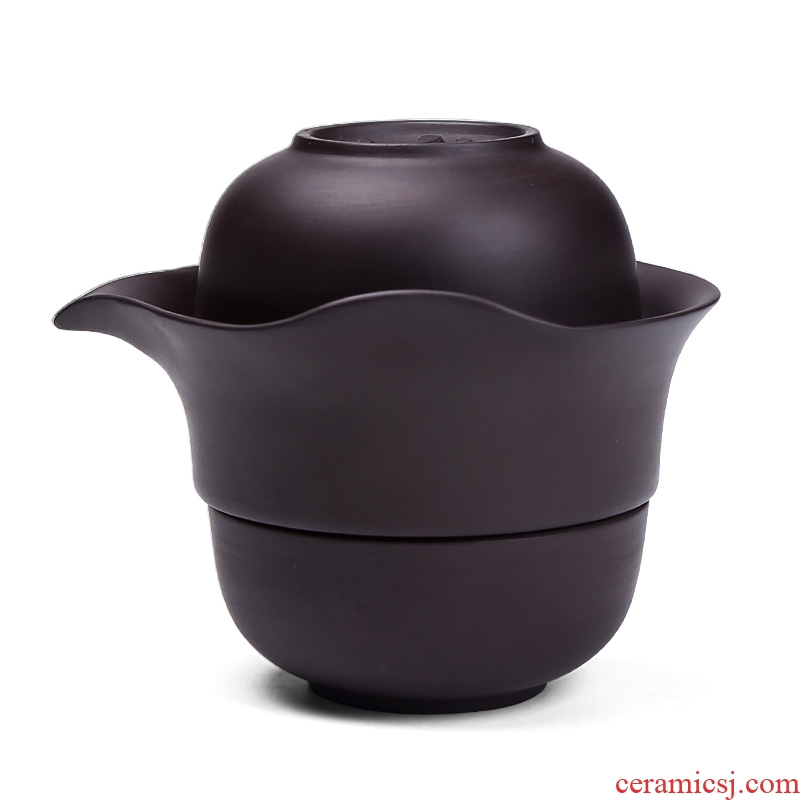 Crack of a pot of 2 cup portable suit ceramic purple Japanese single home office of a complete set of 2 people travel