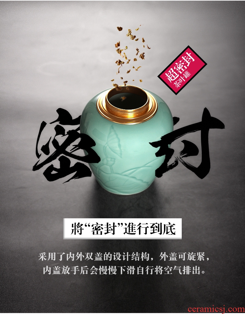 Large seal caddy fixings tea pu 'er household ceramic tea pot of longquan celadon porcelain pot lotus POTS