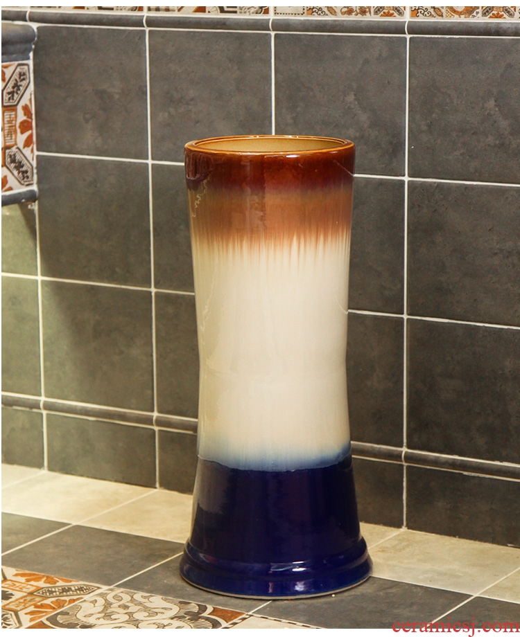 Jingdezhen basin column vertical lavatory ceramic basin integrated combination of European toilet pillar floor trumpet